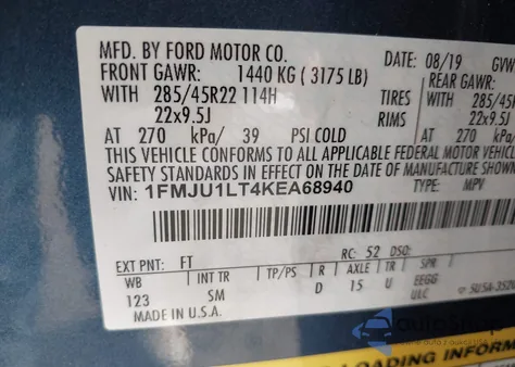 2019 Ford Expedition Platinum из США, поврежденный, VIN 1FMJU1LT4KEA68940